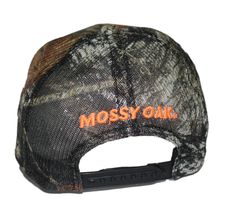 Really awesome Mossy Oak Break Up camouflage cap with Matching CAMO MESH back. We are a Mossy Oak camouflage licensee and have permission to use their logo. Modern Trucker Mid Profile/Crown.Fits most sizes S-L. This classy flat bill mid profile Mossy Oak Break Up Cap with Blaze Logo has a matching Mossy Oak Break Up camo mesh back for an all over smooth camo look. The camo mesh is slightly lighter weight than traditional solid color mesh.Matching undervisor, plastic snapback, 6 panel constructio Camouflage Trucker Hat One Size, Camouflage Trucker Hat One Size Fits Most, Adjustable Camouflage Trucker Hat With Flat Brim, Camouflage Baseball Cap One Size, One Size Fits Most Camouflage Snapback Hat, Blaze Logo, Classy Flats, Orange Logo, Logo Modern