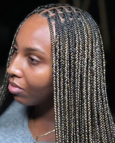 Noteless Hair Braids, Blonde Highlight Knotless Braids, Small Individual Braids For Black Women, Highlight Knotless Braids, Braided Hairstyles For Black Women Color, Knotless Box Braids Medium Color, Box Braids With Highlights, Extra Small Knotless Box Braids