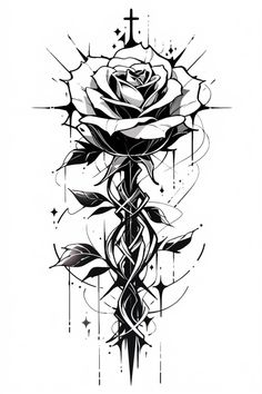 a black and white rose tattoo design