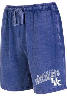 Hit the gym in these Kentucky Wildcats Blue Trackside Burnout Shorts! These Kentucky Shorts are the perfect way for any Wildcats fan to show their pride at the gym or while playing sports with their friends. These Kentucky Wildcats Shorts feature a distressed screen print of team name and logo on left leg. Burnout garment wash brushed knit, Left leg distressed screenprint, Two side pockets, Drawstring waist, Officially Licensed, Fit: True to Size, 60% cotton/40% polyester, Machine washable, 4 Hit The Gym, Playing Sports, Wash Brush, Kentucky Wildcats, Team Name, Print Shorts, At The Gym, Wild Cats, Screen Print