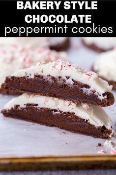 chocolate peppermint cookies stacked on top of each other