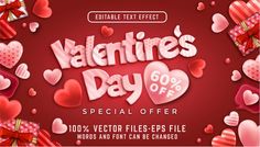 valentine's day special offer with red hearts and bows on a red background illustration