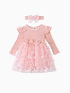 * Each size includes: 1 dress & 1 headband 
* Soft and comfy
* Bowknots decor
* Back-neck button design
* Material: 95% Cotton, 5% Spandex 
* Machine wash, tumble dry 
* Imported 3d Butterfly, 3d Butterflies, Fairy Dress, Button Design, Baby Dress, Appliques, Polyester Spandex, Mesh