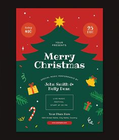 a merry christmas flyer with presents on it