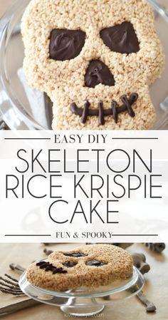 an easy skeleton rice krispie cake for halloween