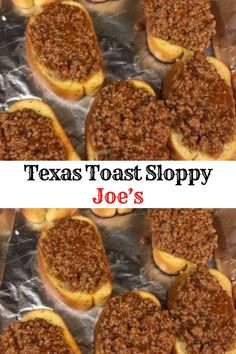 there are many sloppy joe's sandwiches on the tin foil and one is filled with chili