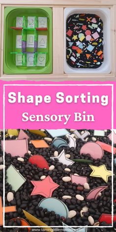 some sort of shape sorting bins with text overlay that says shape sorting sensory bin