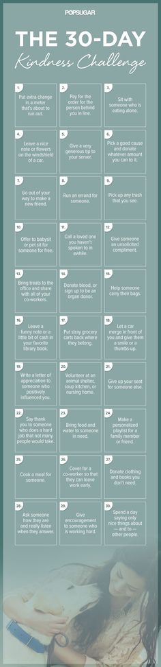 Performing kind acts will make you less stressed. Start this 30-day kindness challenge to better your life now. Kindness Challenge, Kindness Matters, 30 Day Challenge, Random Acts Of Kindness, Be A Better Person, Self Improvement, Self Help, Life Lessons, The Well