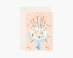 a birthday card with the words happy birthday on it and fireworks coming out of it