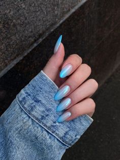 Nails Ombre Blue 21 Ideas: Unleashing the Stunning Trend - Fall Update Ideas Blue Nail Ombre, Blue Crome Nails Almond, Light Colour Nails, Nude Blue Nails, Baby Blue Nails Almond, Summer Nails Dark, Blue Acrylic Nails Almond, Maldives Nails, Baby Blue Nails Ideas