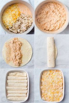 the steps to make chicken enchiladas are shown