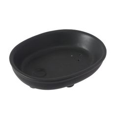 an empty black frying pan on a white background