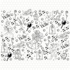 an image of disney princess coloring pages with the word belle on it and other characters