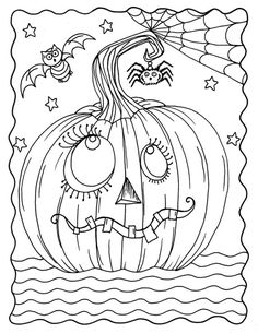 a coloring page with a pumpkin and bats