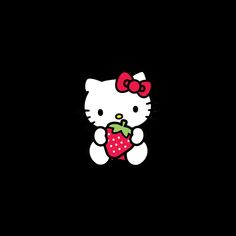 a hello kitty holding a strawberry on a black background