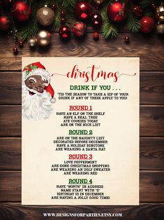 a christmas drink list with santa clause on it