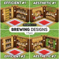 four different views of a building with the words, brewing designs 4 types and their instructions