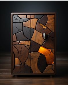 a wooden box with an abstract design on it