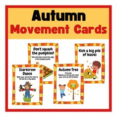 an autumn movement cards with pictures and words