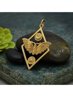 Celestial Moth Necklace | Gold Vermeil Bronze Pendant | Light Years Geometric Moth, Moth Fairy, Moth Necklace, Wooden Moon, The Moth, Travel Charms, Creatures Of The Night, Monogram Jewelry, Feather Charms