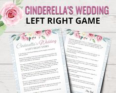 the cinderella's wedding left right game is shown with pink roses and green leaves