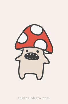 a mushroom with teeth on it's face is shown in the middle of this card