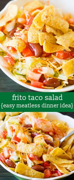 two plates filled with taco salad and tortilla chips