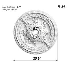 the ceiling medallion is shown with measurements and measurements for each piece, including the height