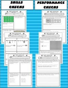 two posters with the words skills checkers and performance checks on them, in front of blue