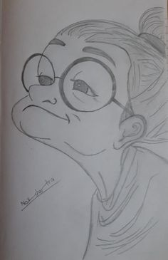 a pencil drawing of a cartoon character with glasses