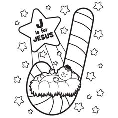 a christmas coloring page with a baby jesus in the manger and star on top