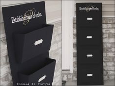 two black file cabinets sitting next to each other