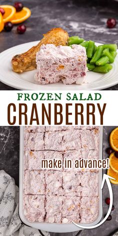 an image of frozen salad cranberry on a plate with oranges and green beans