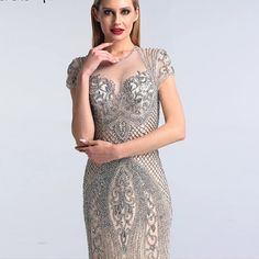 Dubai Grey Full Diamond Mermaid Evening Dress 2024 with Cap Sleeves - Ideal for Women's Formal Party Champagne Mermaid Hem Evening Dress For Gala, Elegant Mermaid Gown For Prom Season, Elegant Champagne Gown With Mermaid Hem, Elegant Evening Mermaid Gown, Champagne Mermaid Dress For Formal Occasions, Glamorous Mermaid Gown For Formal Occasions, Glamorous Formal Mermaid Gown, Elegant Mermaid Party Gown, Elegant Mermaid Evening Dress For Prom Season