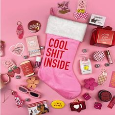 Spice up your holiday gifts with a limited edition Cool Shit Inside Stocking! Scoop one for yourself, or fill 'er up with gifts for your best baddies and ship it straight to them! Approx 18" long x 7" wide when flat Pink with Red Text, White Faux Fur Fully-Lined Microfiber Velour Taylor Gifts, Essential Oils For Babies, Cat Wedding, Essential Oil Perfume, Christmas Stocking Stuffers, White Faux Fur, Baby Wedding, Card Tags, Just Giving