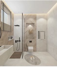 a modern bathroom with white walls and flooring