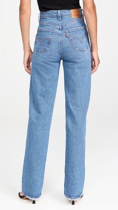 Levi's Ribcage Full Length Jeans | Shopbop Medium Wash Rigid Denim Jeans With Frayed Hem, Dark Wash Straight Leg Jeans With Frayed Hem, High Rise Rigid Denim Jeans With Frayed Hem, Medium Wash Straight Leg Jeans With Frayed Hem, Straight Leg Medium Wash Jeans With Frayed Hem, Relaxed Fit Dark Wash Jeans With Frayed Hem, Dark Wash Relaxed Fit Full-length Jeans, High Rise Straight Fit Cropped Jeans With Pockets, Trendy Straight Fit Full Length Jeans