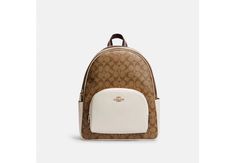 COACH® Outlet | Large Court Backpack In Signature Canvas Coach Travel Backpack With Zipper Pocket, Coach Leather Backpack With Zipper Pocket, Rectangular Coated Canvas Backpack, Coach School Backpack With Zipper Closure, Coach Backpack In Coated Canvas, Coach Coated Canvas Backpack, Coach Beige Leather Backpack, Beige Leather Coach Backpack, Coach Outlet