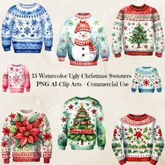 Sweaters Png, Sweater Clipart, Sweater Png, Tacky Christmas Sweater, Tacky Christmas, Sweater Clip, Clipart Christmas, Christmas Jumper, Watercolor Christmas