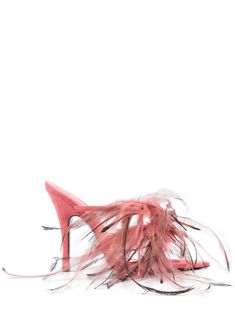 salmon pink calf leather suede pointed toe double-strap design feather detailing 105mm high stiletto heel branded leather insole leather outsole The Attico, Versace Outfit, Iconic Bags, Demi Fine Jewelry, Pink Suede, Salmon Pink, Strap Design, Ballet Flat Shoes, Lady Dior