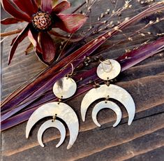 Made in Idaho Silversmith Earrings, Triple Moon, Moon Earrings, Moon Pendant, Raw Brass, Ear Wire, Clay Jewelry, Gold And Silver, Idaho