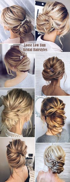 simple loose low bun style wedding hairsytle collection Loose Low Bun, Bun Wedding Hair, Low Bun Wedding Hair, Mommy Hairstyles, Bun Wedding, Wedding Hairstyles For Medium Hair, Classic Wedding Hair, Wedding Hair Half, Wedding Hair Up