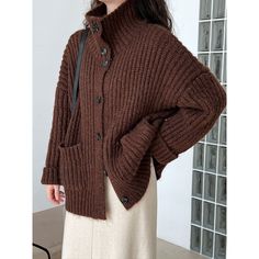 Sku CY-!123656 Material Nylon Fiber Style Loose Feature Knit Neckline Turtleneck Occasion Casual, Vintage Seasons Autumn, Winter Type Outerwear Color Oatmeal, Gray, Coffee Size One Size Size Chart: Please consult the size chart we provide for this item's measurements to help you decide which size to buy. Please note: There may be 1-3cm differ due to manual measurement. CM Bust Shoulder Sleeve Waist Hip Thigh Length One size 128 70 44 / / / 66 S / / / / / / / M / / / / / / / L / / / / / / / XL / / / / / / / Warm Brown Knit Tops, Casual Brown Turtleneck Sweater, Cozy Warm Brown Top, Casual Brown Knitted Sweater, Brown Knitted Acrylic Outerwear, Oversized Brown Turtleneck Outerwear, Brown Knitted Turtleneck Outerwear, Brown Turtleneck Cardigan For Winter, Brown Ribbed Winter Sweater