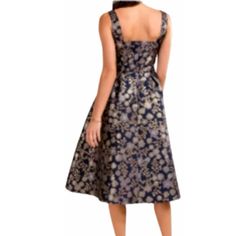 Nwt Sleeveless, Square Neck, Floral, Party, Festive, Flower, Jaquard Elegant Floral Print Sleeveless Party Dress, Elegant Sleeveless Floral Print Party Dress, Elegant Sleeveless Dress For Festive Occasions, Elegant Sleeveless Festive Dress, Sleeveless Floral Print Midi Dress For Gala, Floral Print Sleeveless Midi Dress For Gala, Floral Print Fit And Flare Party Dress, Sleeveless Midi Dress For Gala Party Season, Sleeveless Midi Dress For Gala During Party Season