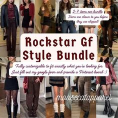 Sustainably curated style bundles based on your personal style! I will collect pieces for your dream closet, whether it's dresses, tops, pants, or outerwear! Start by creating an inspiration board of your style and aesthetic on Pinterest, and I will find you pieces to match! This is a great way to experiment with your style, try something new, or gain more pieces to fit your established style. After purchase I will message you a google form to fill out that will give me a complete idea of what y Rockstar Girlfriend Style, Gf Outfits, Kidcore Style, Granola Girl Style, Light Academia Style, Clothing Coquette, Rockstar Style, Rockstar Girlfriend, Girlfriend Style