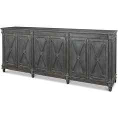 the sideboard is shown with measurements for each section and features an ornate design on it