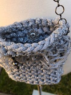 Gray handmade knitted handbag Handmade Knitting, Wrap Bracelet, Crochet Earrings, Handbags