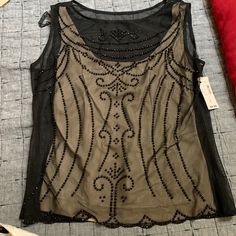 Size 8 Dress Tank Top From Dress Barn Never Worn, New With Tags, Very Cute Especially For Fall To Layer With, Sheer Black Tank Top With Black Beads, Light Colored Camisole Underneath, Very Comfortable! Embellished Black Tops For Cocktail, Elegant Beaded Black Tops, Elegant Black Beaded Top, Boho Fall Outfits, Fall Trends Outfits, From Dress, Printed Sleeveless Blouse, Outfit Formulas, Polka Dot Shirt