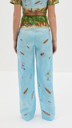 Casablanca Printed Straight Leg Trousers | Shopbop Ocean Print, Straight Leg Trousers, Casablanca, Stretch Fabric, Top Brands, New Arrivals, Straight Leg, Wide Leg, Trousers