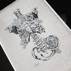 a drawing of a skeleton holding a rose